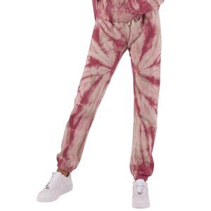 Pam & Gela Tie Dye Jogger Sweatpants Womens Medium Pink White Cotton Cuffed